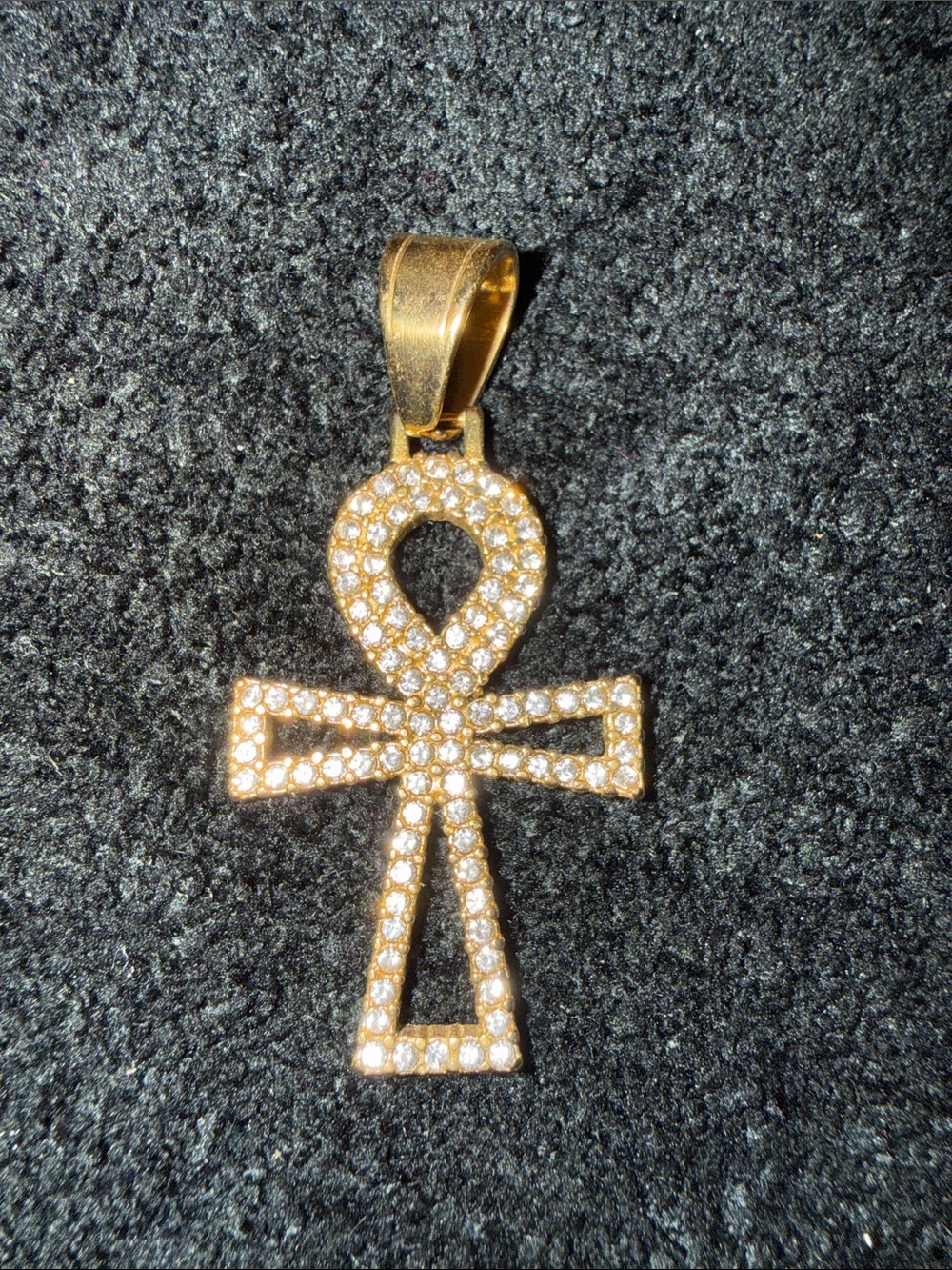 Gold Ankh Pendant Necklace with Crystal Accents